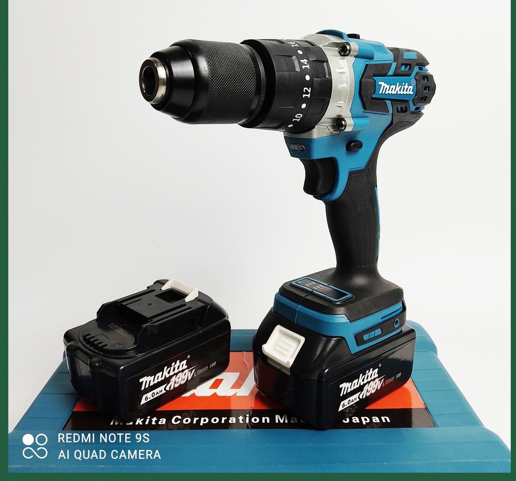 Máy khoan pin Makita 3 chức năng có búa không chổi than đầu 13ly auto lock [ Bộ máy 2 pin sạc ]