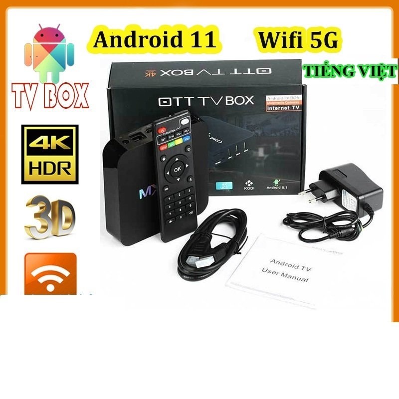Android TV box MXQ PRO 4K Android 11. Đã cài sãn xem truyền hình trên 280