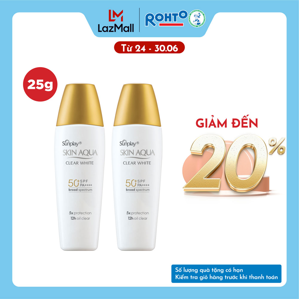 [VB] Bộ 2 Kem chống nắng Skin Aqua dưỡng trắng, kiểm dầu, dùng hàng ngày dạng sữa Sunplay Skin Aqua Clear White Eco Việt Nam SPF50, PA++++ 25g