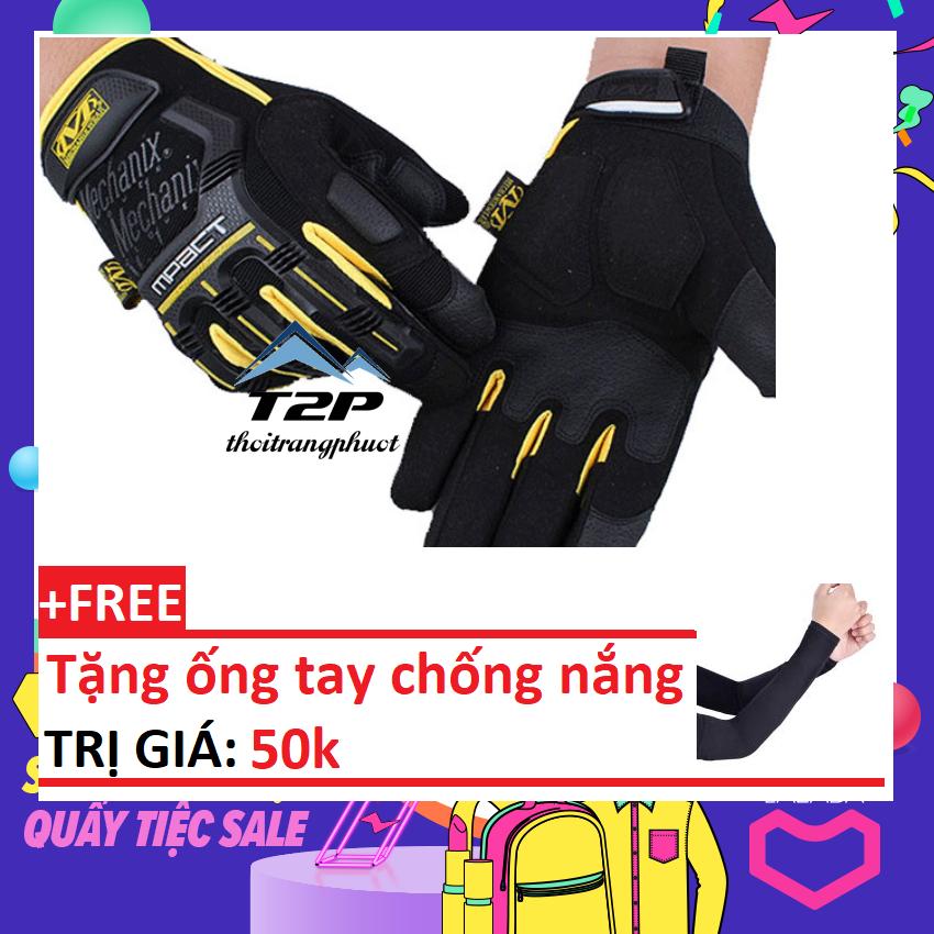 Găng tay dài ngón xe máy Impact mechanix, găng tay đi phượt, găng tay nam + tặng kèm ống tay chống nắng trị giá 50k