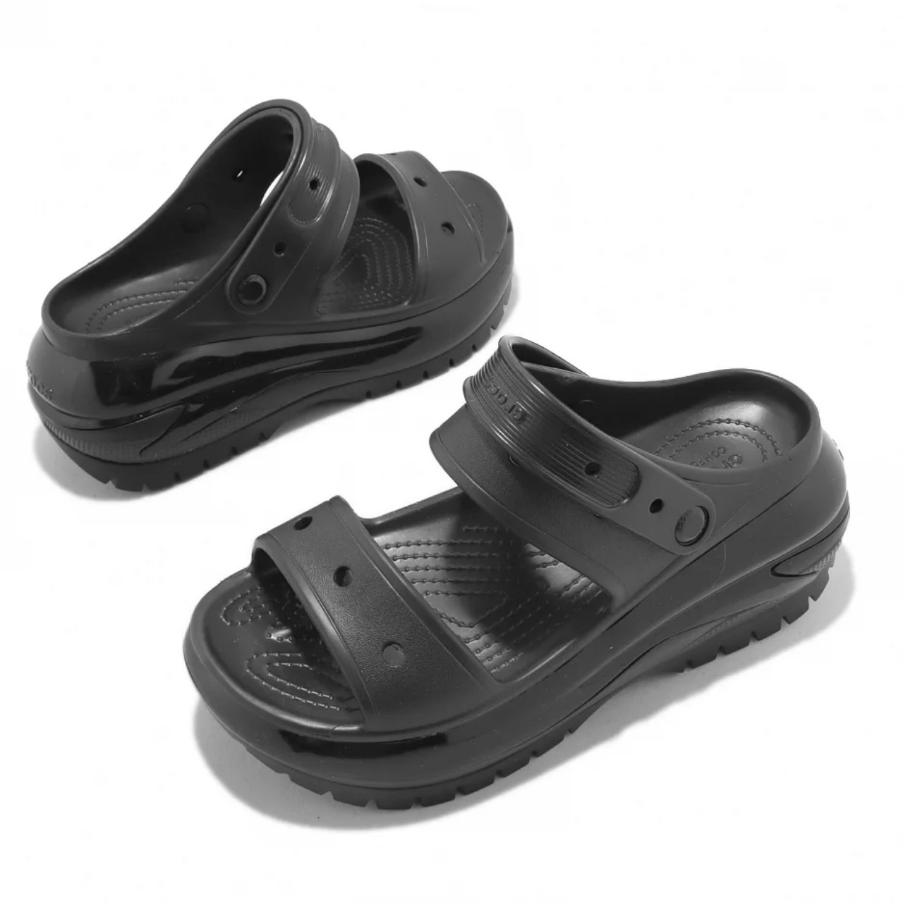 Dép sandal đế xuồng nhựa đi mưa crocs mega crush bóng cho nữ màu đen
