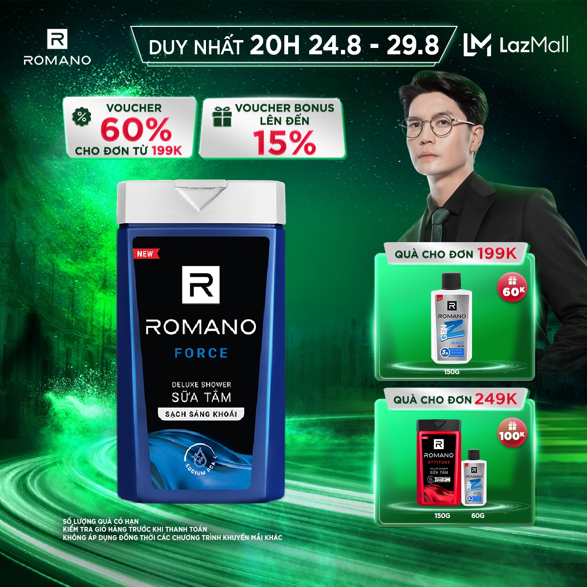Tắm gội 2 trong 1 Romano 2in1 Force 180g/chai