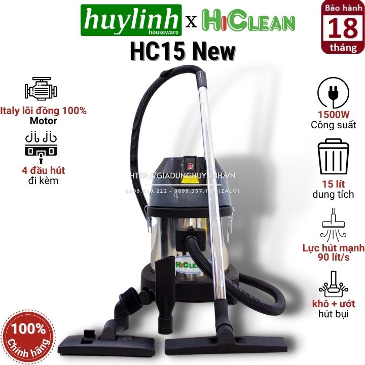 Máy hút bụi công nghiệp hiclean hc15 new 2020 - công suất 1500w - dung tích 15 lít
