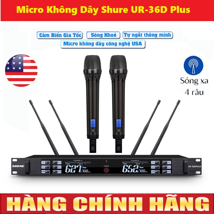 Hàng Thương Hiệu Mỹ Micro Không Dây Shure UR36D Plus 4 Ăng Ten Bắt Sóng MạnhKhả Năng Lọc ÂmChống Hú TốtTính Năng Cảm Biến Gia Tốc Hạn Chế Tiếng Hú RítPhù Hợp Cho Karaoke Gia ĐìnhSự KiệnSân Khấu