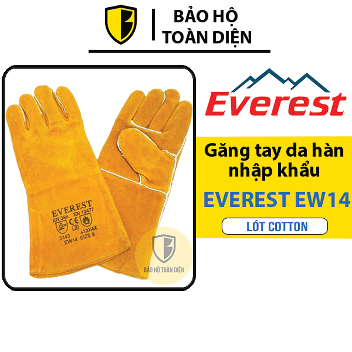 Găng tay da hàn Everest EW14 _ Găng tay da ngựa cho thợ hàn | Găng dày chống nóng có lớp lót cotton hút mồ hôi