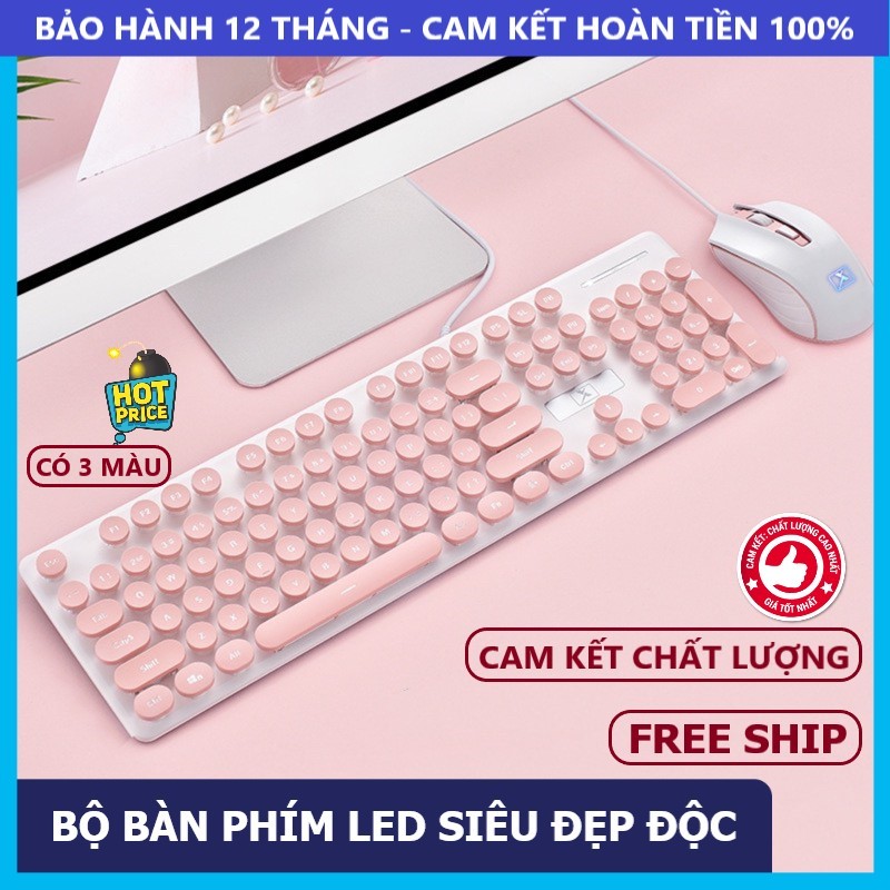Bàn phím và chuột máy tính có đèn led sáng chữ siêu đẹp N518 phím giả cơ gõ siêu đã, thích hợp dùng văn phòng, chơi game, tương thích máy tính, laptop, pc, combo cả bàn phím và chuột có 3 màu hồng, xanh, đen