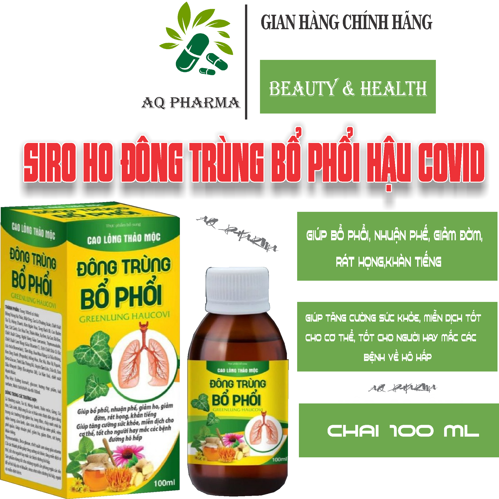 Siro ho ĐÔNG TRÙNG BỔ PHỔI - HẬU COVID - giúp bổ phổi ,nhuận phế, giảm ho, tăng miễn dịch - 100ml