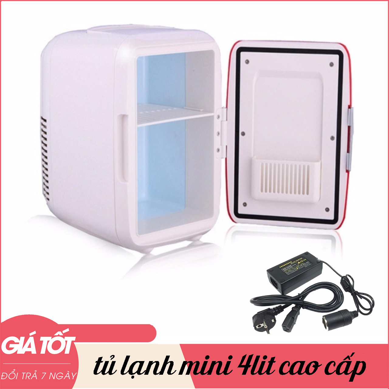 Tủ lạnh mini 4L cao cấp - Dùng trên xe hơi và gia đình (Màu ngẫu nhiên) + Bộ chuyển đổi nguồn 12v ô tô sang 220v gia đình tiện lợi