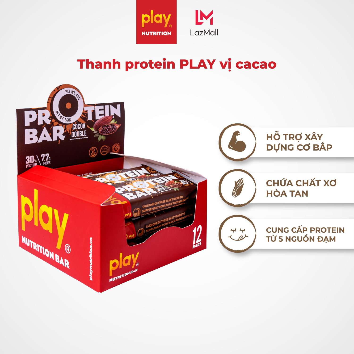 Thanh protein PLAY vị double cacao - Bánh ăn kiêng giảm cân PLAY Protein Bar