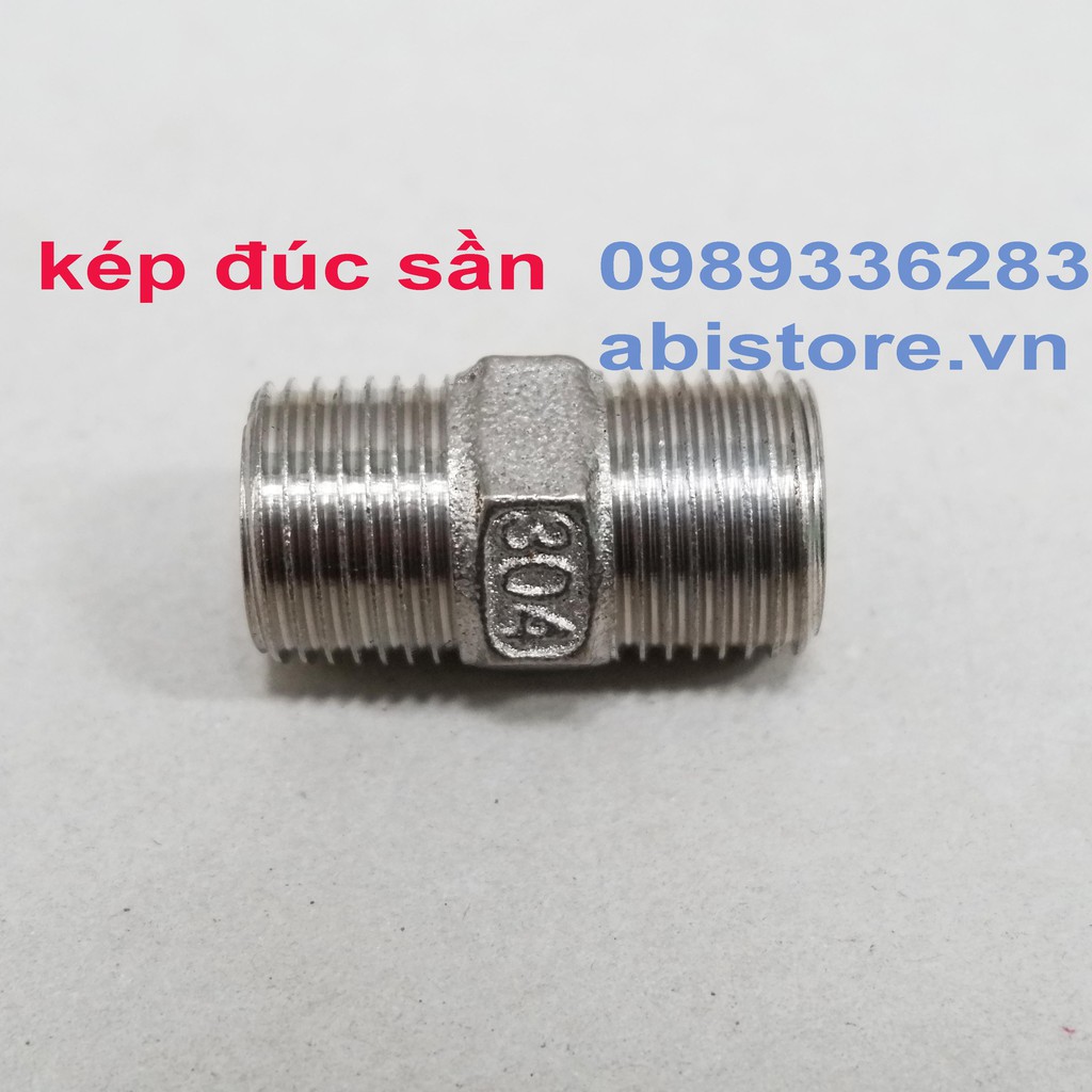 1 Kép Inox 21(1/2''-DN15) Đúc Sần Hàng Đẹp Cao Cấp Giá Rẻ Hà Nội, nối 2 đầu ren ngoài inox 304 xịn đẹp