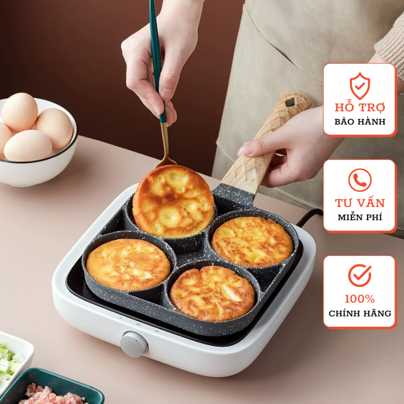 Chảo đá 4 ngăn chống dính chiên trứng làm bánh