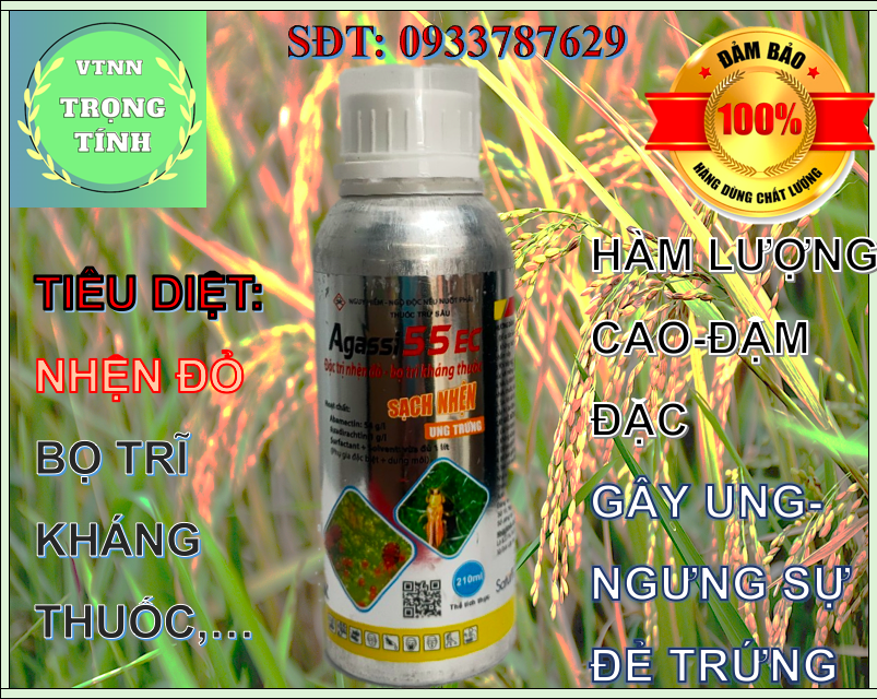 Thuốc trừ sâu agassi 55ec chai 210ml đặc trị nhện đỏ-bọ trĩ kháng thuốc và các loại côn trùng khác