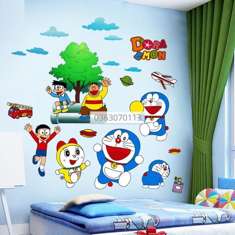 Tranh dán tường, decal dán tường doremon trang trí phòng bé. Hình dán sticker doremon cho bé