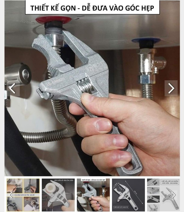 Mỏ lết vặn ống nước răng cưa hình bán nguyệt độ mở 6-68mm