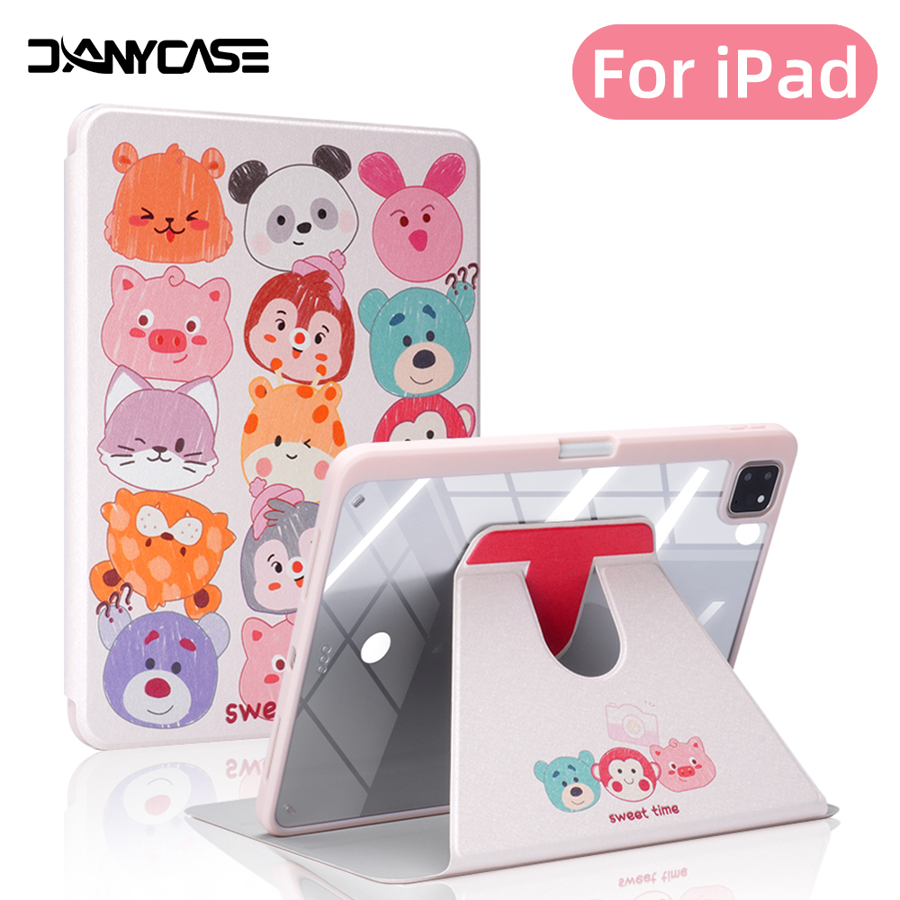 DANYCASE 360° Rotation iPad Case For iPad Air 4 Air 5,7/8/9th Generation 10.2,10th 11th A16 10.9,iPad Pro 11 M4 Pro 13,Air 11 M2 M3 Air 13,Pro 12.9 4/5/6th,5/6th 9.7,Mini 6 Mini 7 A17 Pro 8.3 Tablet Cover with Cute Patton and Pencil Holder