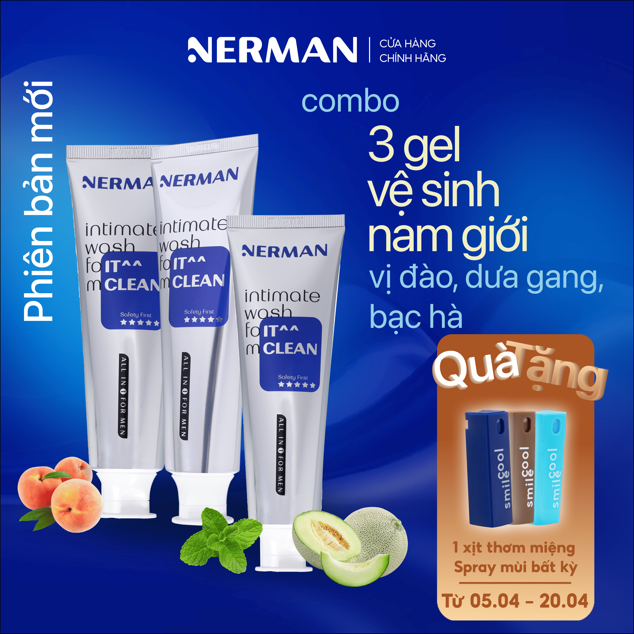 Gel vệ sinh nam giới Nerman IT CLEAN hương vị hoa quả 100ml/chai