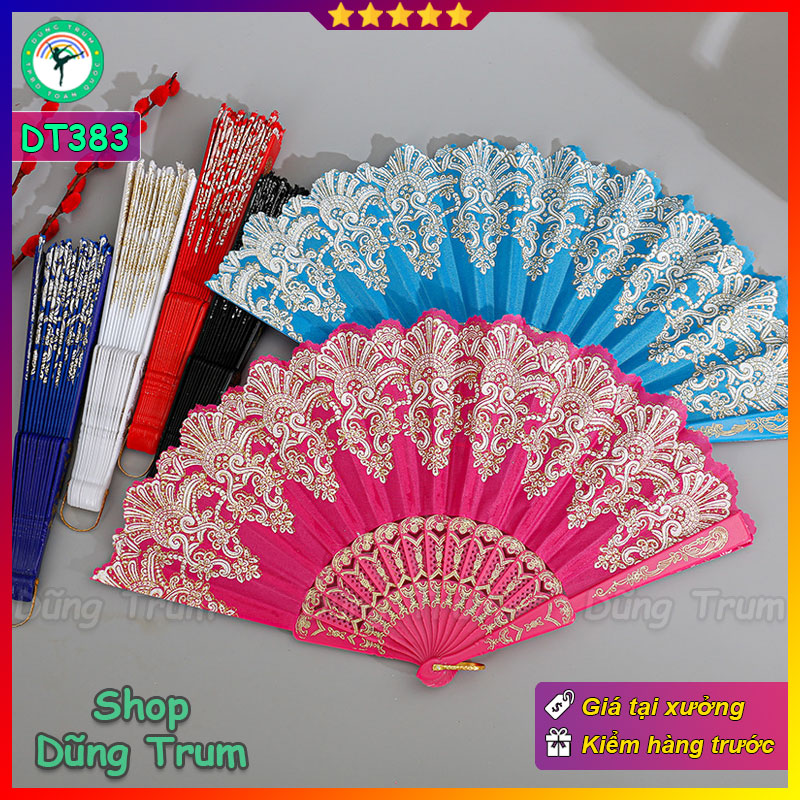 Quạt cổ trang họa tiết hoa, quạt hoa hầu đồng dt383