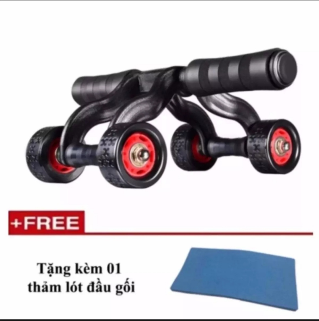 Con lăn tập bụng 4 bánh. Nhựa ABS cao cấp. Trục cố định bằng inox chắc chắn. Tặng lót đầu gối. Đen