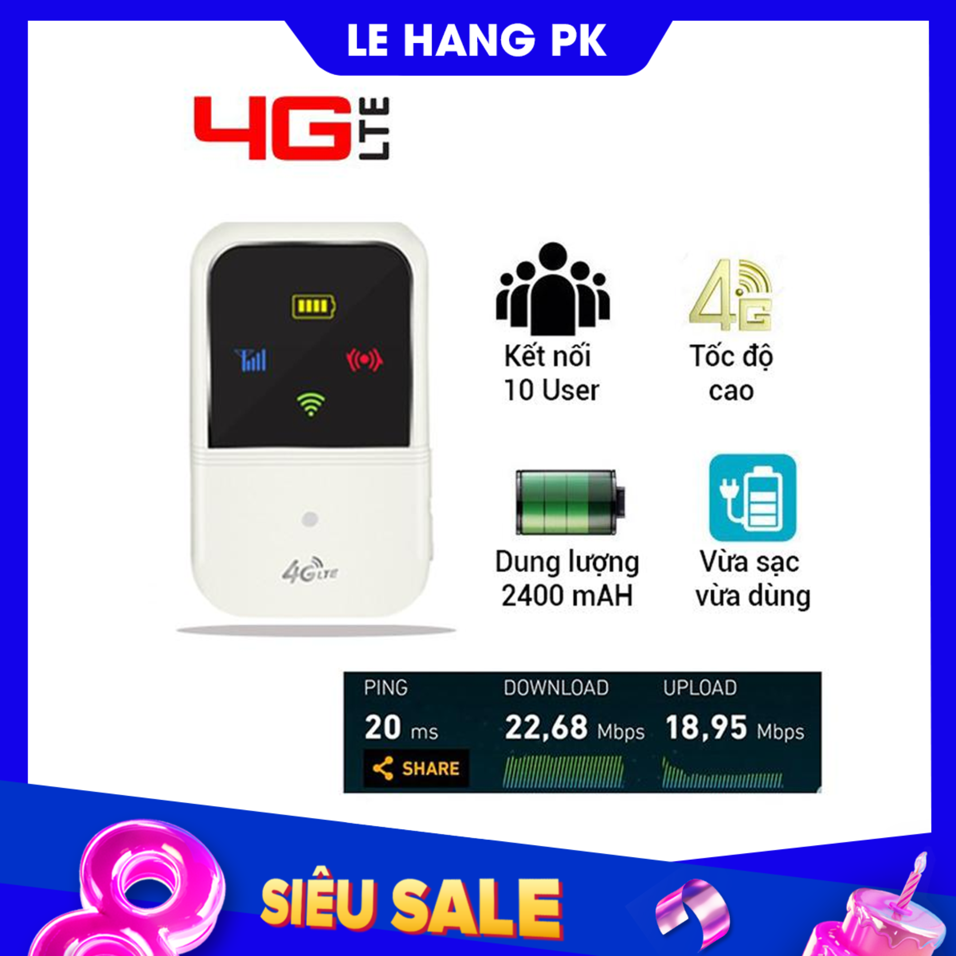 Phát wifi 3g/4g a800 - sử dụng liên tục 7h