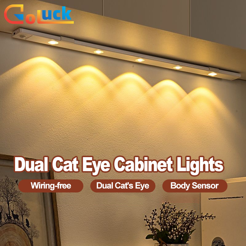 Goluck 3-Color Đèn ngủ Dimming Wireless Motion Sensor Kitchen Cabinet Light USB Rechargeable Không làm một lỗ Wardrobe Lamp Strip Night Light for Room Closet Cupboard Shelve