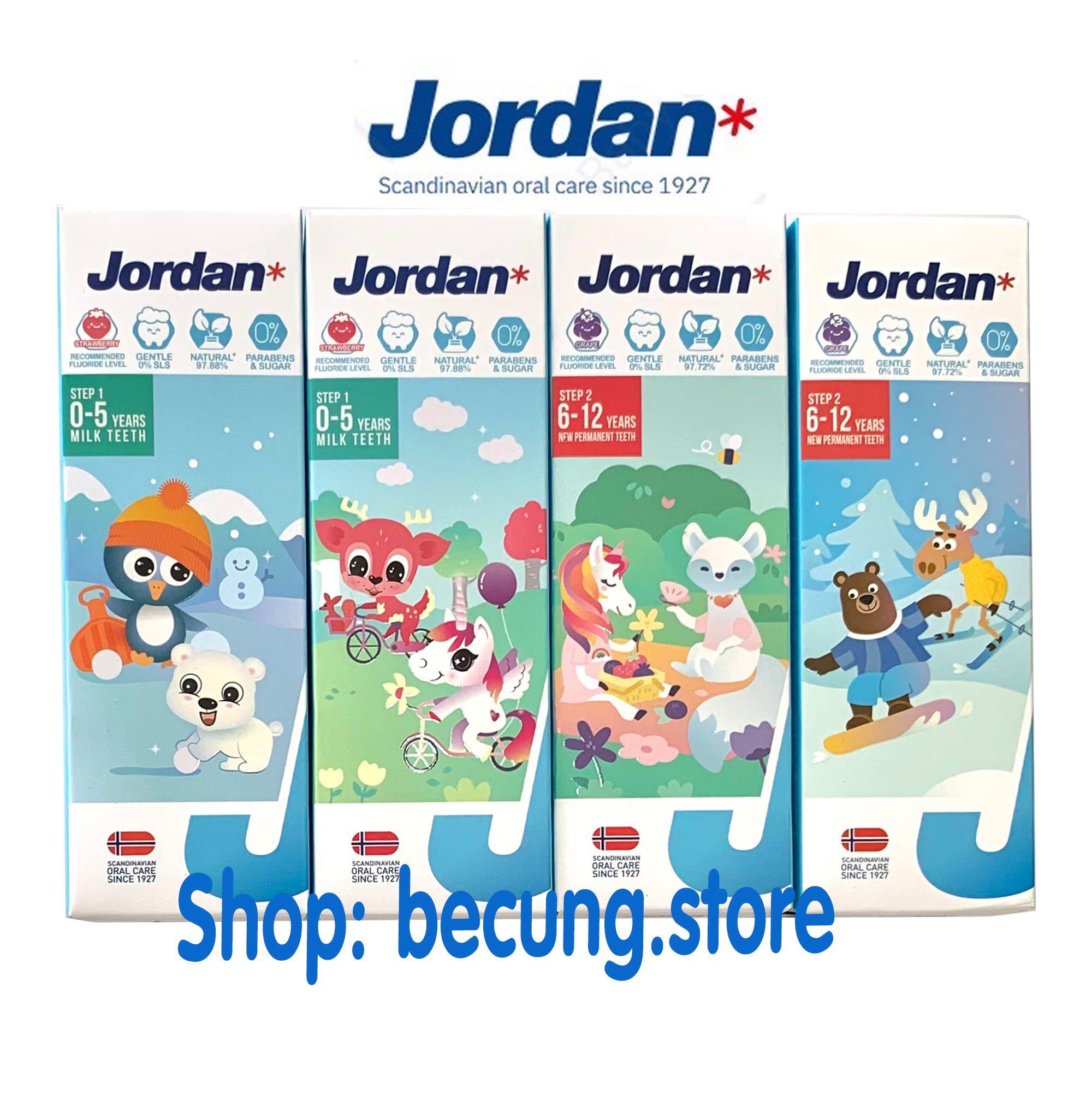 Kem đánh răng Jordan cho bé vị dâu & vị nho 75g .