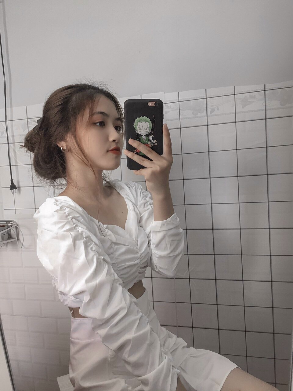 Áo Croptop Nhún Trơn Tay Dài Siêu Sang Chảnh