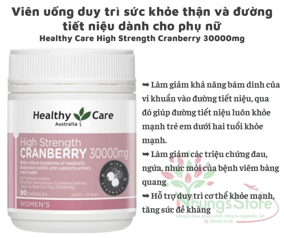 Bill úc - healthy care high strength cranberry 30000mg 90 viên