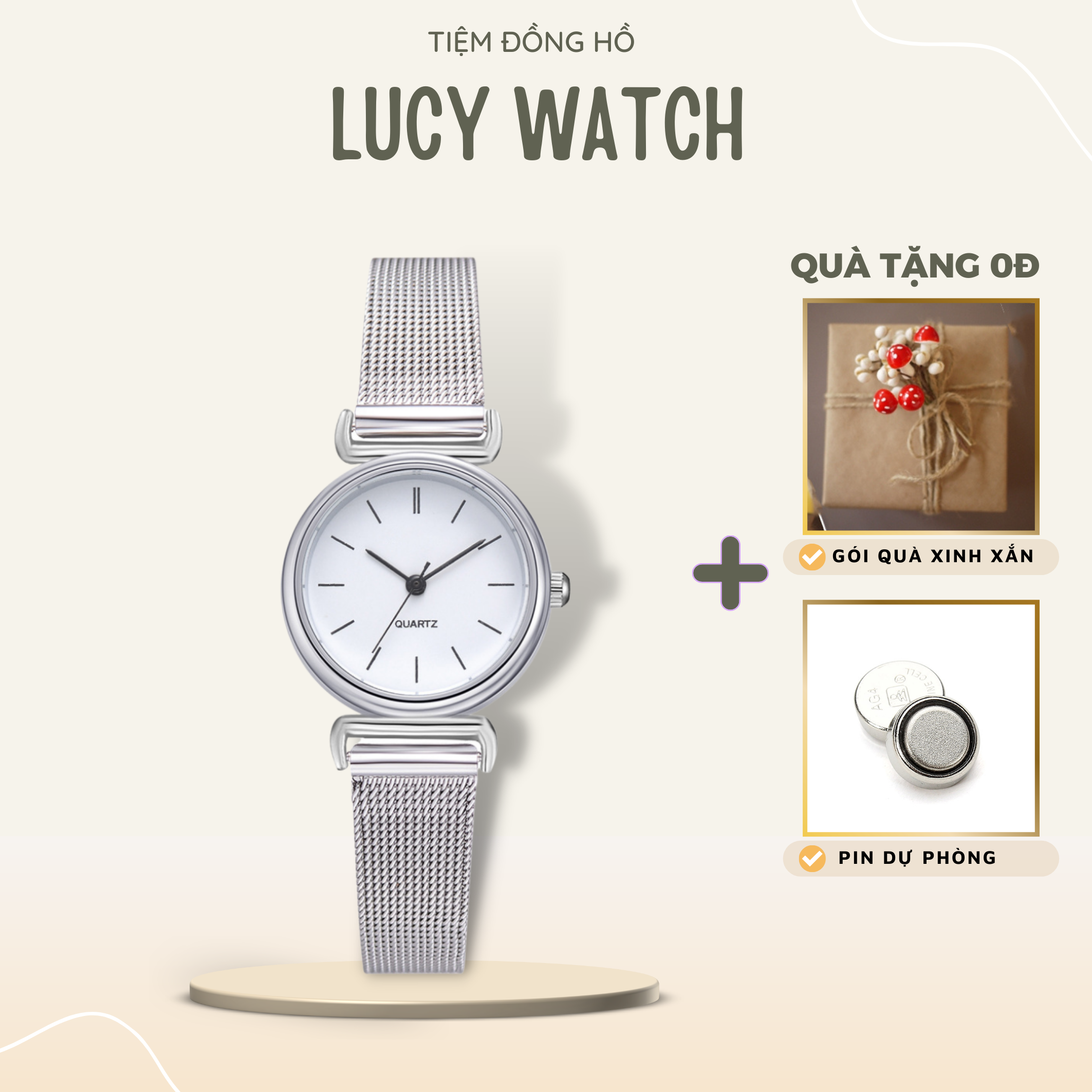 Đồng hồ thời trang nữ dây kim loại MONO bạc mặt tròn nhỏ đẹp giá rẻ Lucy Watch size 22mm DH07