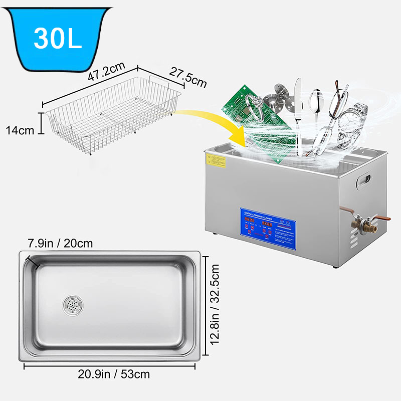 Ultrasonic jewelry cleaner, 30L ultrasonic cleaning machine, Cleaning laboratory beakers, cleaning medical equipment, washing fruit, washing seafood - 2