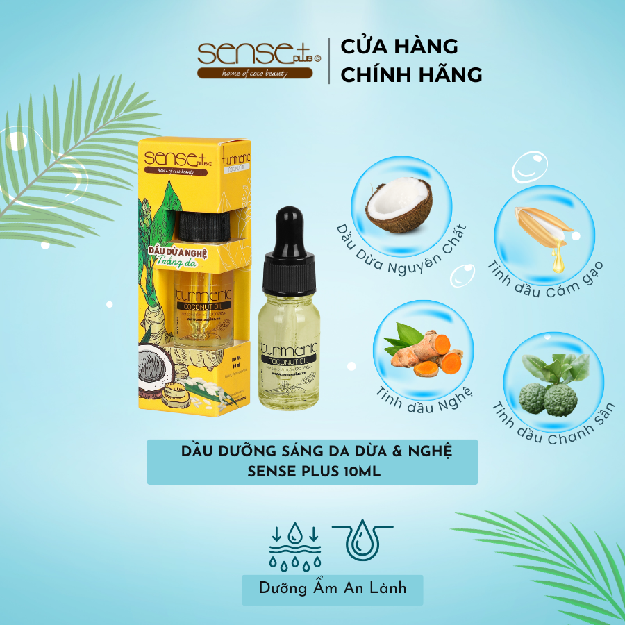 Dầu Dừa Dưỡng Trắng Da Turmeric Sense Plus Thiên Nhiên 10ml