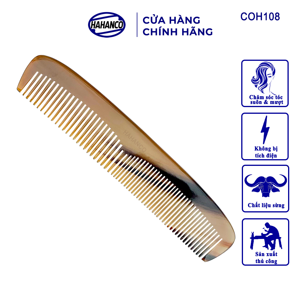 Lược sừng xuất Nhật (Size:XL- 19cm) Lược bằng đầu 2 loại răng HAHANCO /Chăm sóc tóc (COH108)