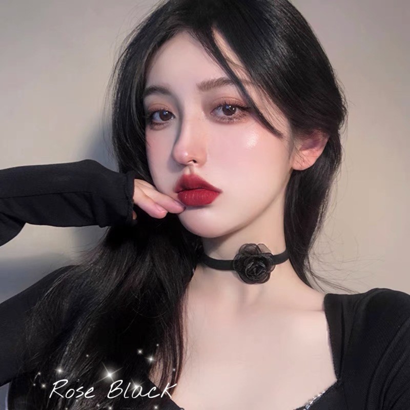 Vòng cổ choker hoa hồng đen voan