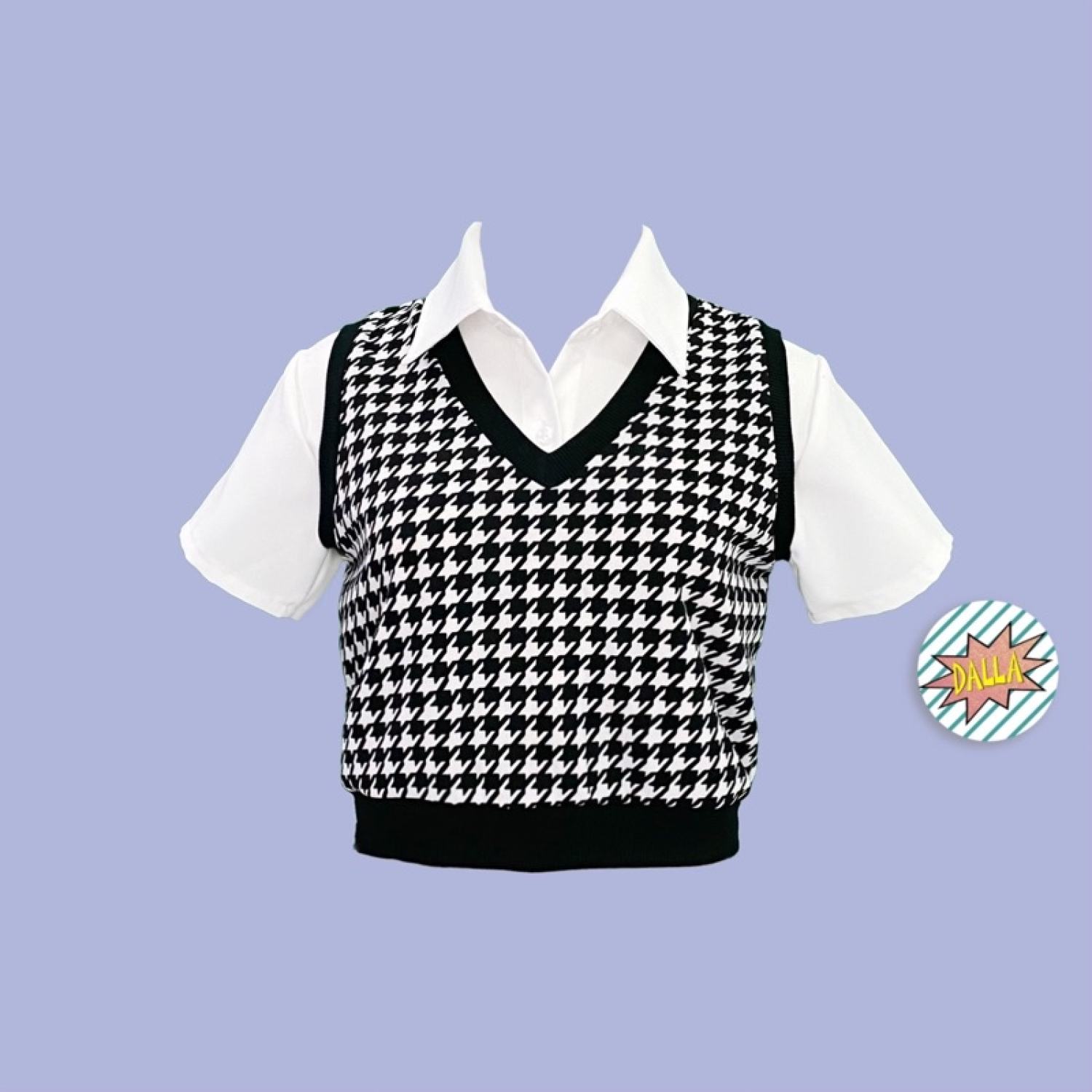 DALLA Áo gile croptop kẻ ziczac đen trắng