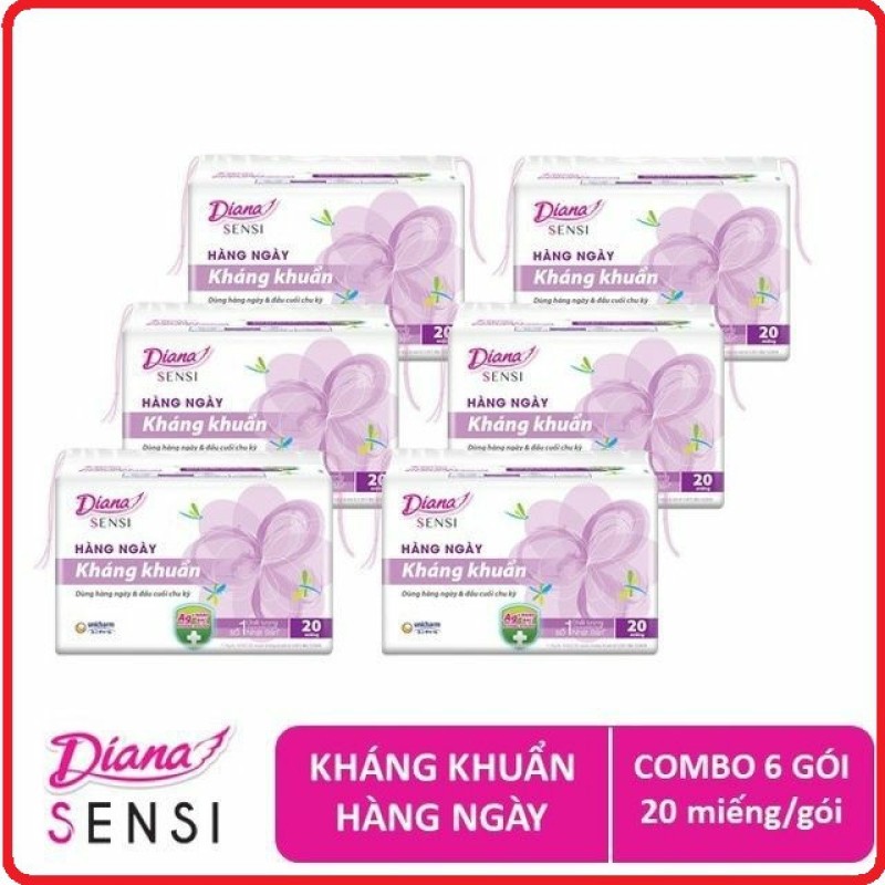 [HCM]Lốc 6 gói băng vệ sinh Diana hằng ngày kháng khuẩn 20 miếng