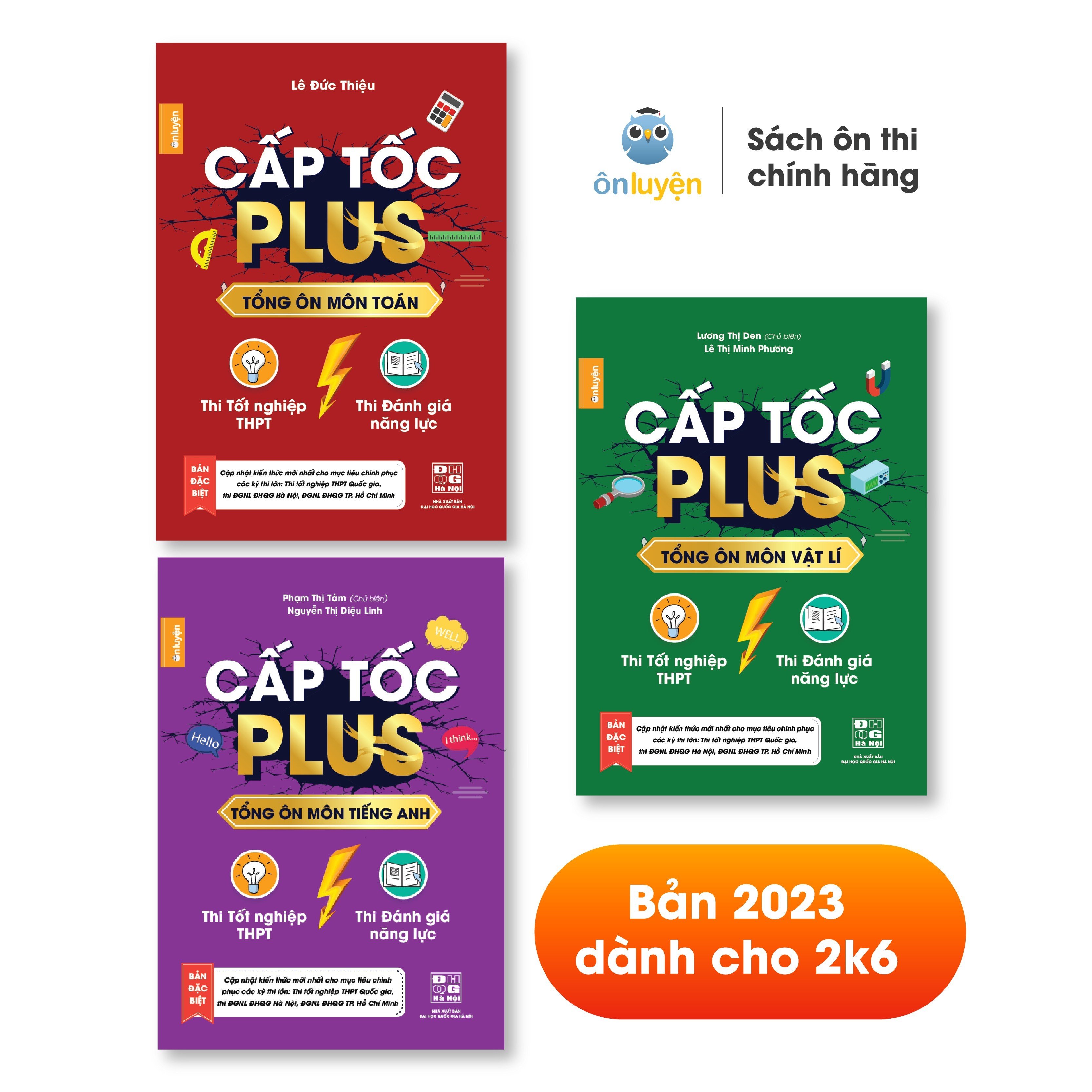 Sách lớp 12 - combo 3 cuốn cấp tốc plus môn toán, lí, anh - nhà sách ôn luyện