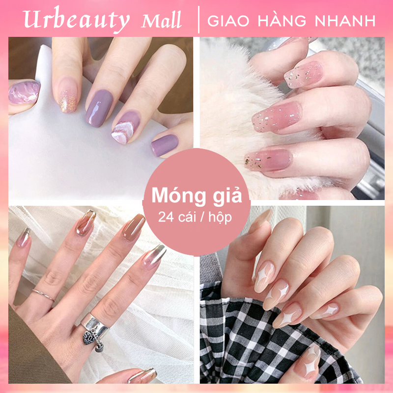 【Urbeauty Mall】Hộp 24 Móng tay giả （Chứa keo）,Năm phong cách chọn móng tay giả， nail giả , móng giả A8 ( Sản phẩm đã có sẳn keo )