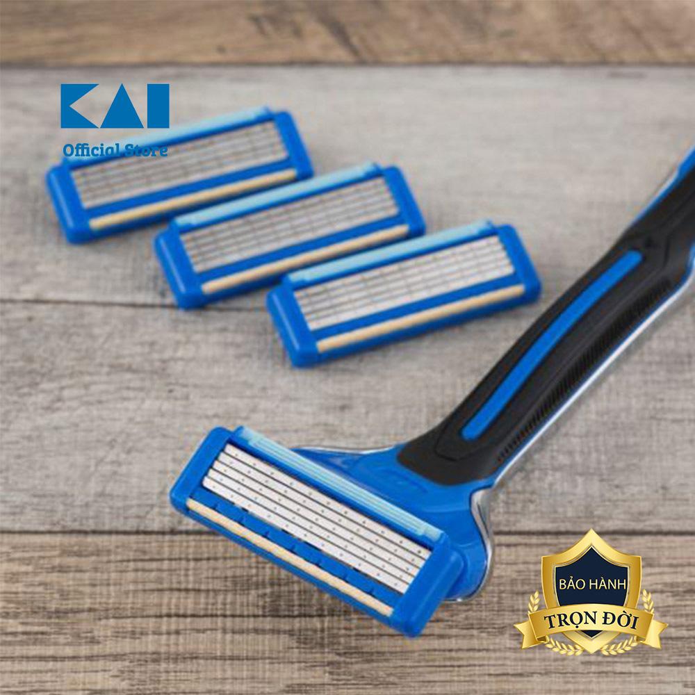 Dao cạo râu cao cấp Nhật Bản KAI Axia+4 thiết kế 5 lưỡi ưu việt kèm 4 đầu thay | Lưỡi titan an toàn đầu xoay linh hoạt | Gian hàng chính hãng