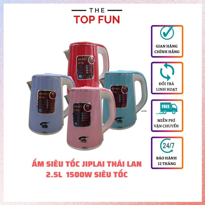 Bình đun nước ấm đun nước nóng siêu tốc chính hãng Jiplai Thái Lan loại to 2.5 lít cao cấp Bảo hành 12 tháng lỗi 1 đổi 1