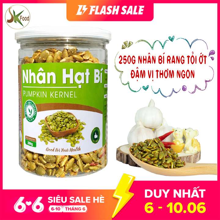 Nhân hạt bí rang tỏi ớt giòn ngon thương hiệu sk food - 250g