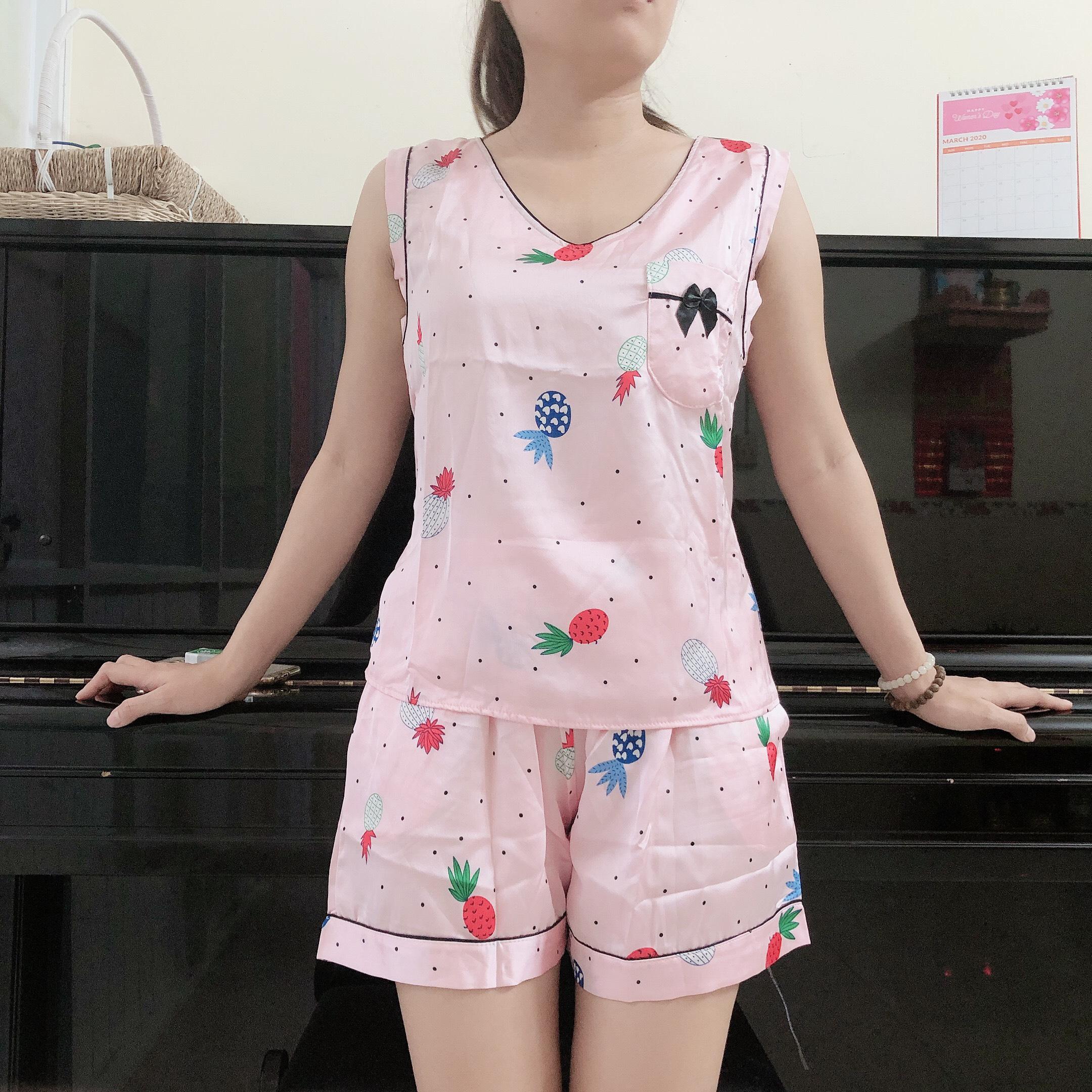 [HCM]Đồ bộ đùi lụa satin quả dứa siêu kute dưới 60kg