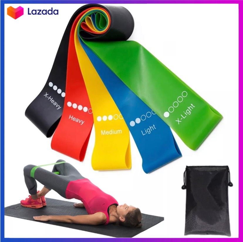 Dây miniband, dây đàn hồi kháng lực tập cơ mông, đùi - bộ 5 dây đàn hồi tập yoga, dây kháng lực tập gym, dây đàn hồi tập thể dục.