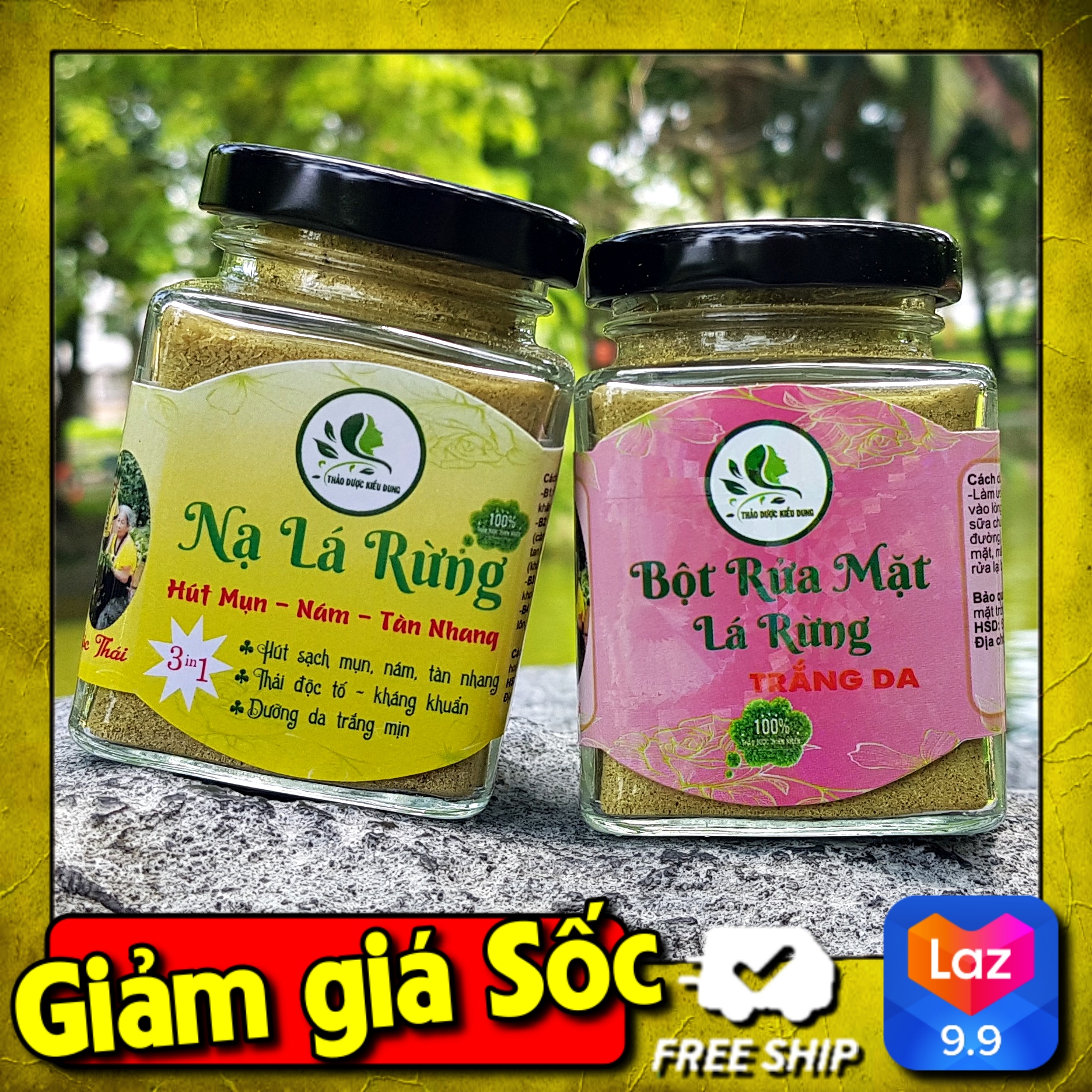 Combo Mặt Nạ Lá rừng + Bột rửa mặt Lá rừng hút sạch mụn,nám ,tàn nhang( Sản phẩm 100% Tự Nhiên)