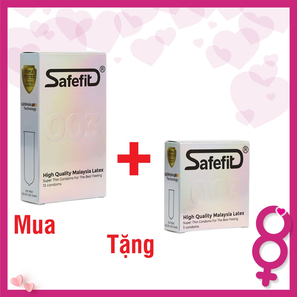 Bao Cao Su SafeFit Siêu Mỏng 003 (hộp 12) + Tặng Bao Cao Su SafeFit Siêu Mỏng 003 (hộp 3)