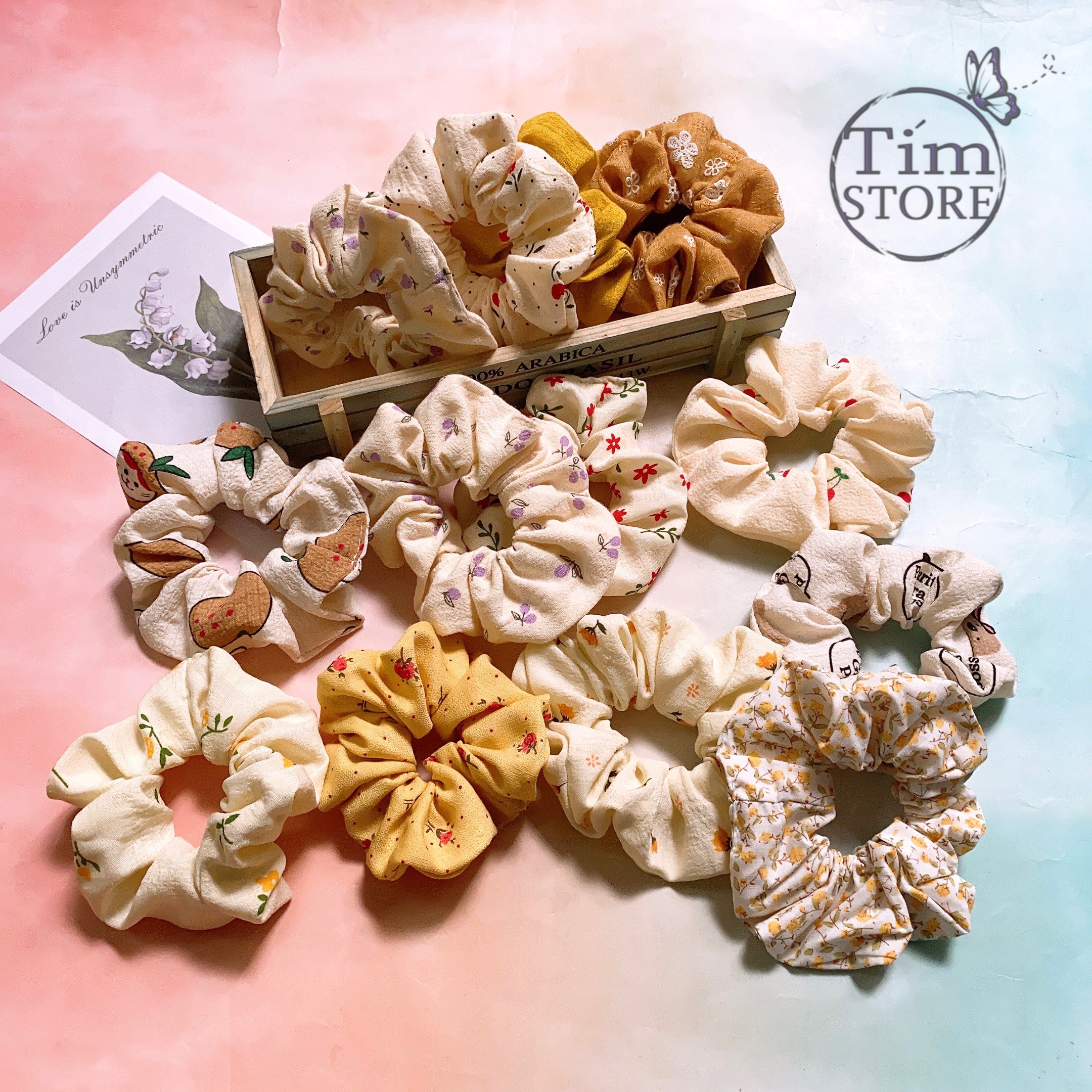 {Tím.Store}SCRUNCHIES HOA VINTAGE- HỌA TIẾT RETRO- CỘT TÓC VẢI THỜI TRANG NỮ