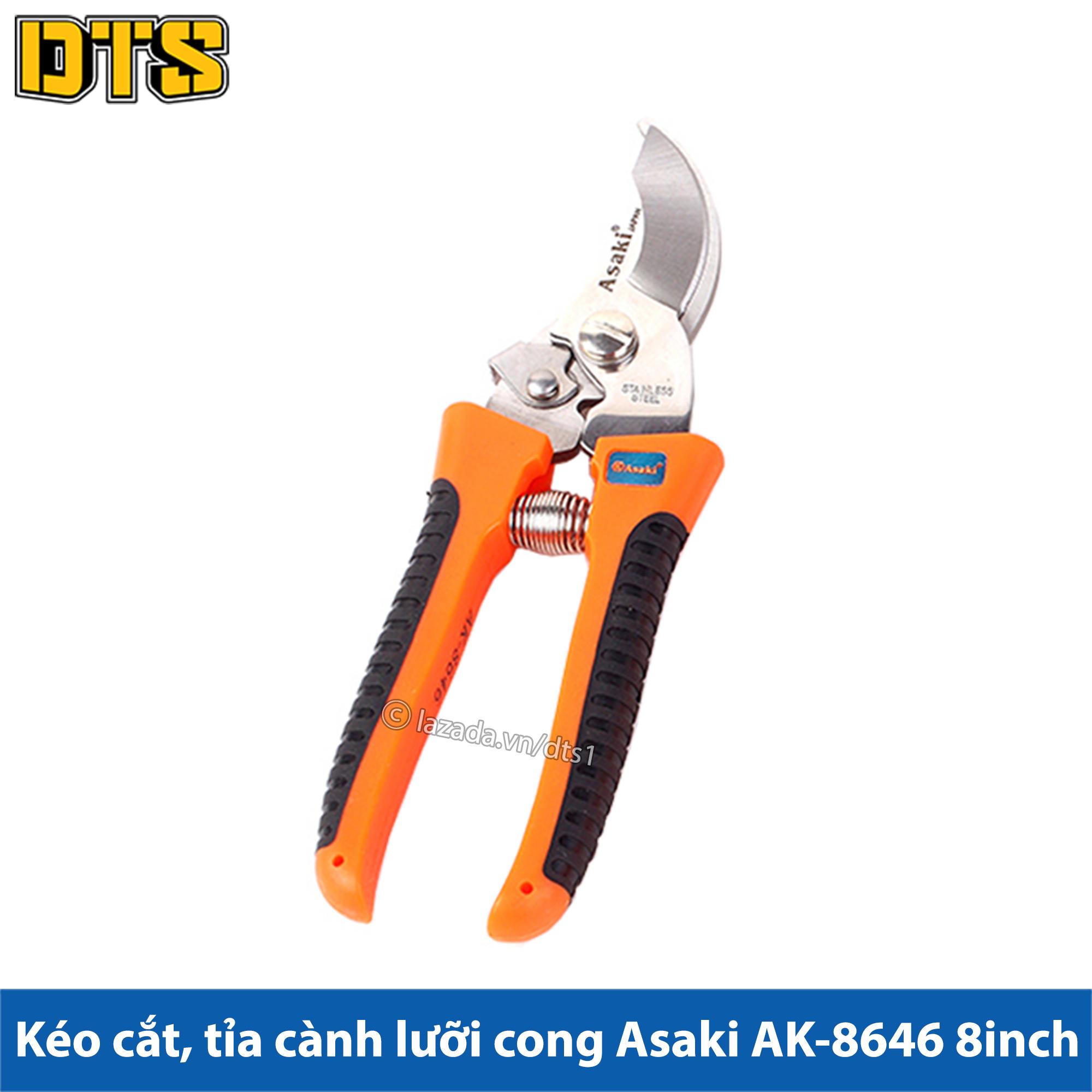 Kéo cắt cành, kéo tỉa cành lưỡi cong inox asaki ak-8646 8 inch/ 200mm