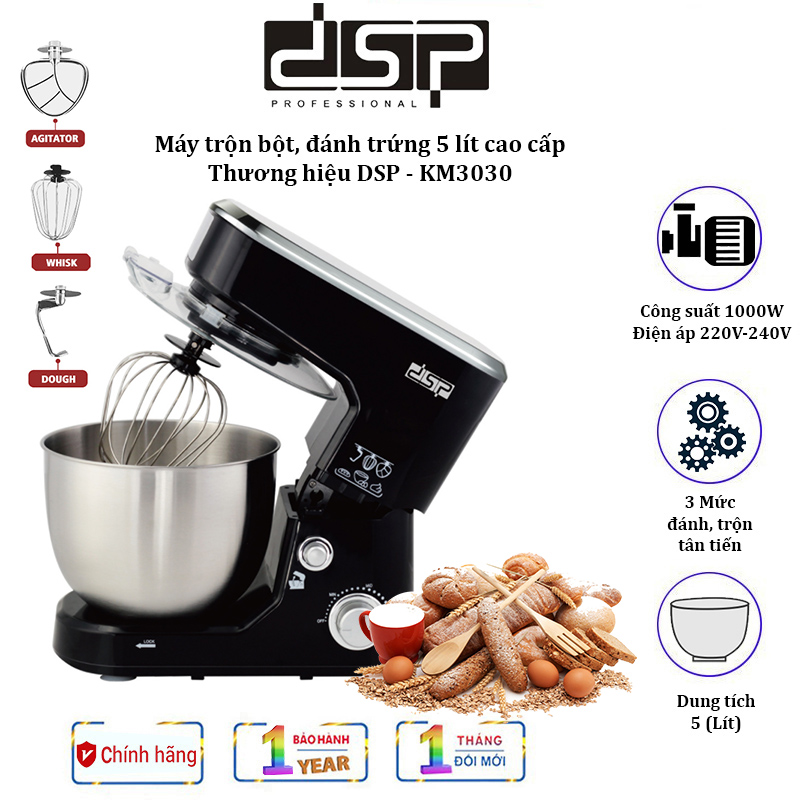 Máy trộn bột, đánh trứng cao cấp nhãn hiệu dsp km3030 công suất 1000w, dung tích 5 lít