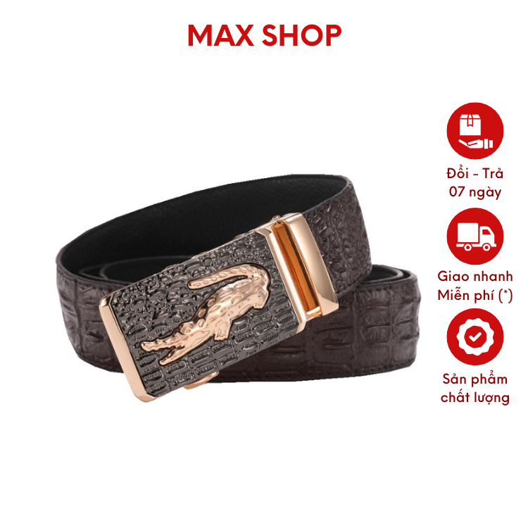 Thắt lưng nam da bò mặt cá sấu, mặt khóa tự động - lịch lãm và thời trang
