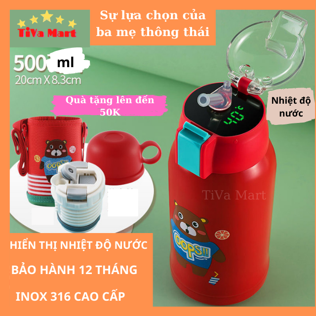 [BẢO HÀNH 12 THÁNG] Bình Giữ Nhiệt Nóng Lạnh Hiển Thị Nhiệt Độ Có Ống Hút - Tặng Túi Đựng -  TiVa Mart