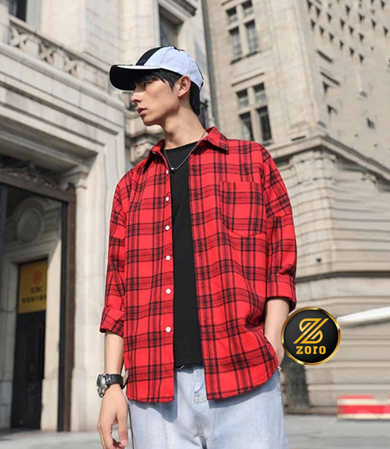 Aó khoác unisex nam nữ kiểu dáng sơmi caro phối chư siêu chất phong cách hàn quốc - ms130