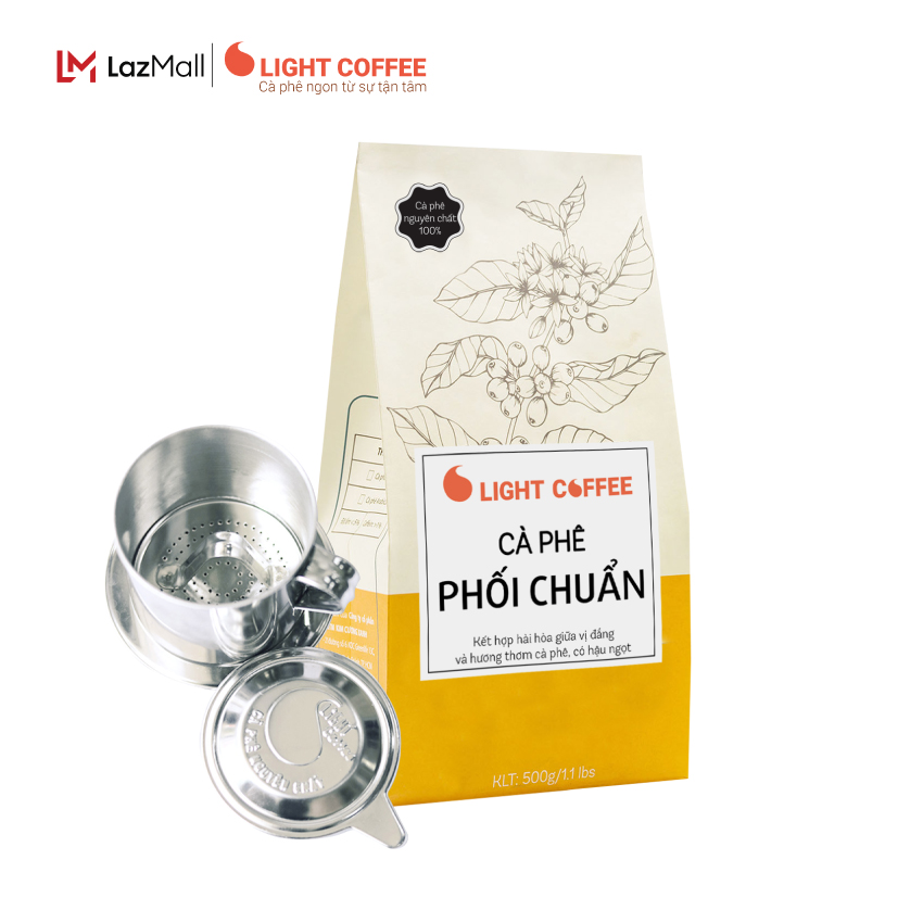 Combo phin pha cafe inox cao cấp và cà phê bột nguyên chất 100% phối chuẩn Light Coffee 500gr